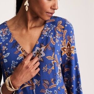 JJill Blue Floral V-Neck Blouse